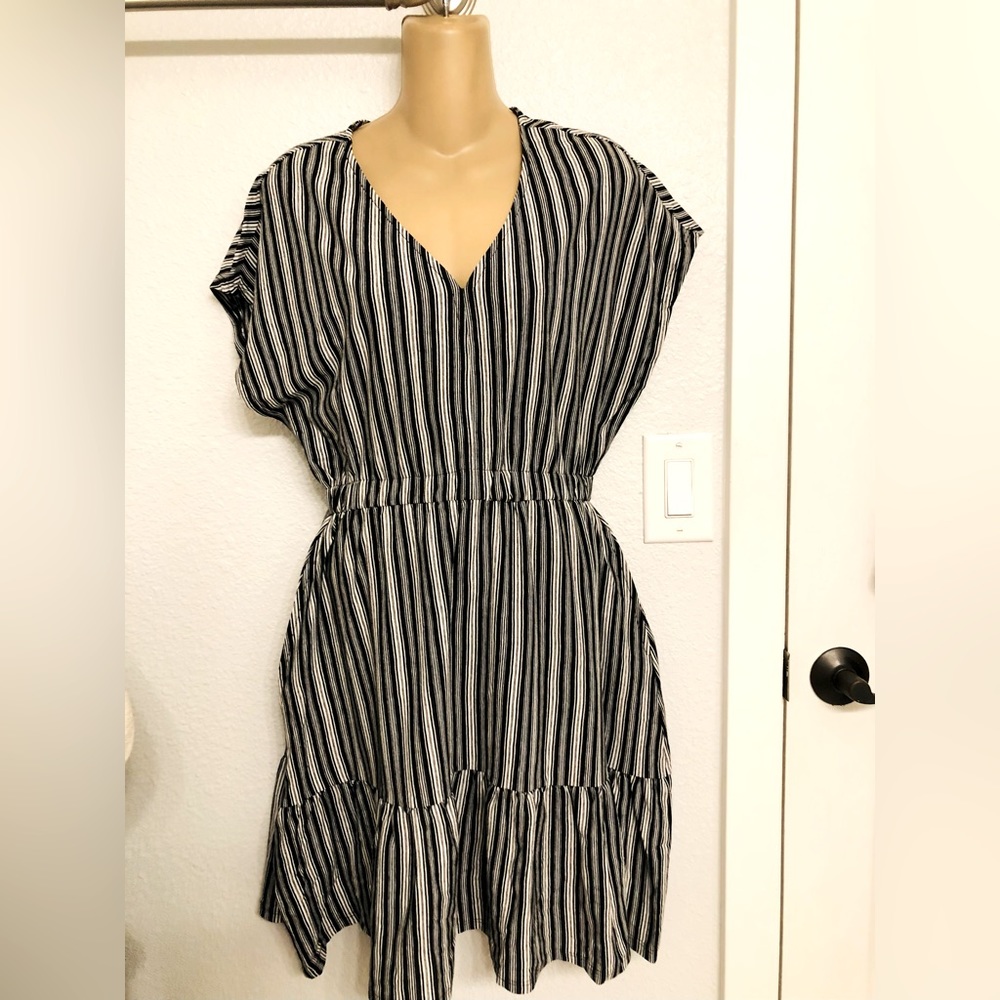 Time and Tru Black and White Striped Midi Dress